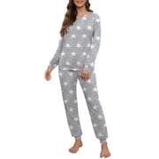 MINTREUS Womens Pajama Set Long Sleeve Sleepwear Nightwear Soft Pjs Lounge Sets With Pockets