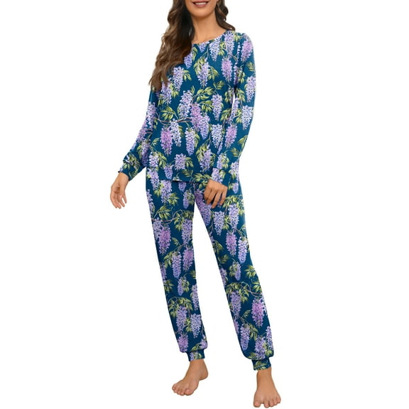 MINTREUS Womens Pajama Set Long Sleeve Sleepwear Nightwear Soft Pjs Lounge Sets With Pockets