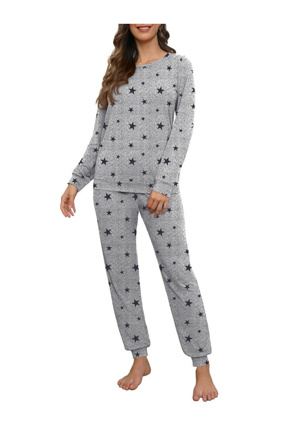 Womens Pajama Set Long Sleeve Sleepwear Nightwear Soft Pjs Lounge Sets With Pockets