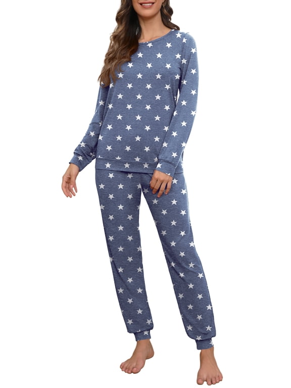 Womens Pajama Set Long Sleeve Sleepwear Nightwear Soft Pjs Lounge Sets With Pockets