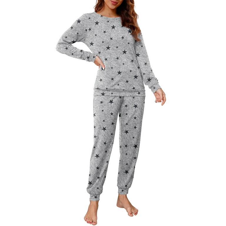 MINTREUS Womens Pajama Set Long Sleeve Sleepwear Nightwear Soft Pjs Lounge  Sets With Pockets