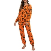 MINTREUS Halloween Womens Pajama Set Long Sleeve Sleepwear Nightwear Soft Pjs Lounge Sets With Pockets