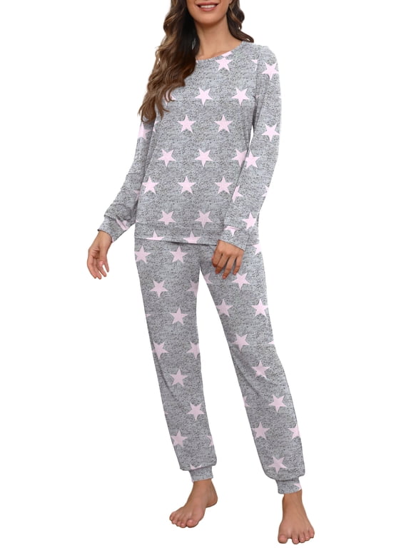 Womens Pajama Set Long Sleeve Sleepwear Nightwear Soft Pjs Lounge Sets With Pockets
