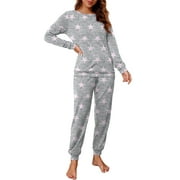 MINTREUS Womens Pajama Set Long Sleeve Sleepwear Nightwear Soft Pjs Lounge Sets With Pockets
