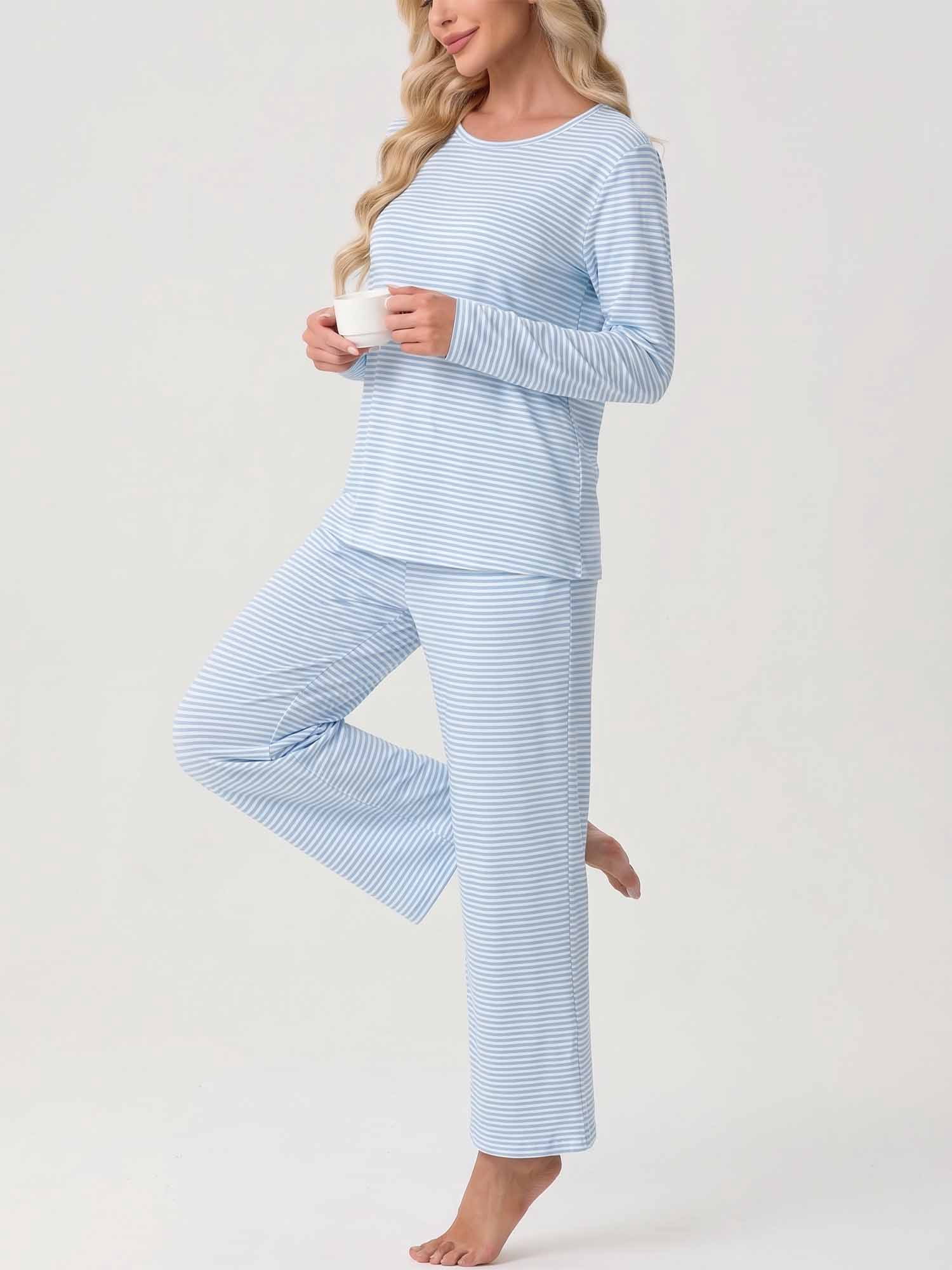 MINTREUS Womens Pajama Set Scoop Neck Long Sleeve Lounge Set with ...