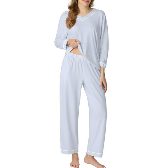 MINTREUS Women's Pajamas Long Sleeves Tops and Long Pants Set Oversized 2 Pajamas Sets