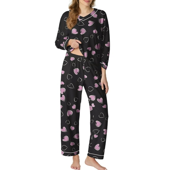 MINTREUS Women's Pajamas Long Sleeves Tops and Long Pants Set Oversized 2 Pajamas Sets