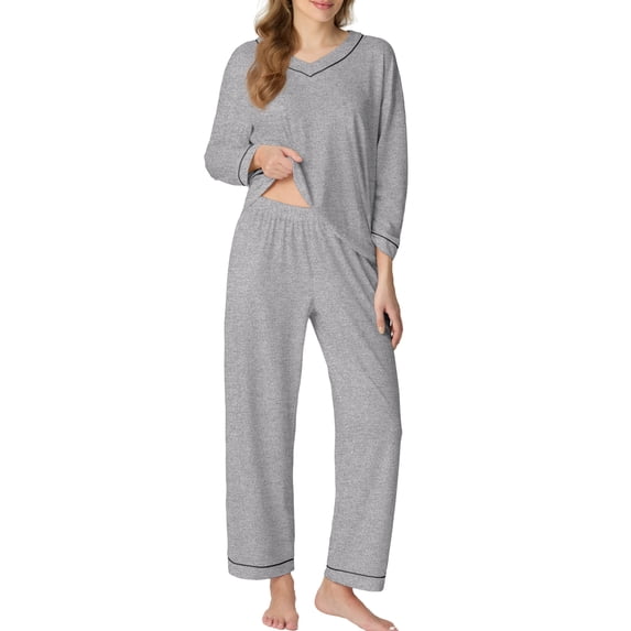 MINTREUS Women's Pajamas Long Sleeves Tops and Long Pants Set Oversized 2 Pajamas Sets