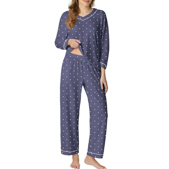 MINTREUS Women's Pajamas Long Sleeves Tops and Long Pants Set Oversized 2 Pajamas Sets
