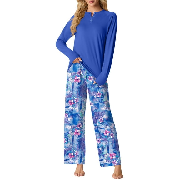 MINTREUS Womens Pajama Sets Soft Long Sleeve Sleepwear Ladies Loungewear Two Piece Pjs with Pockets