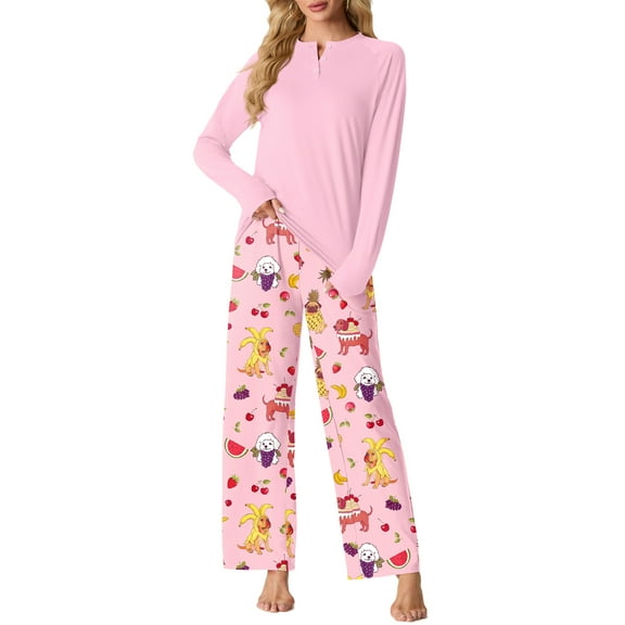 MINTREUS Womens Pajama Sets Soft Long Sleeve Sleepwear Ladies Loungewear Two Piece Pjs with Pockets
