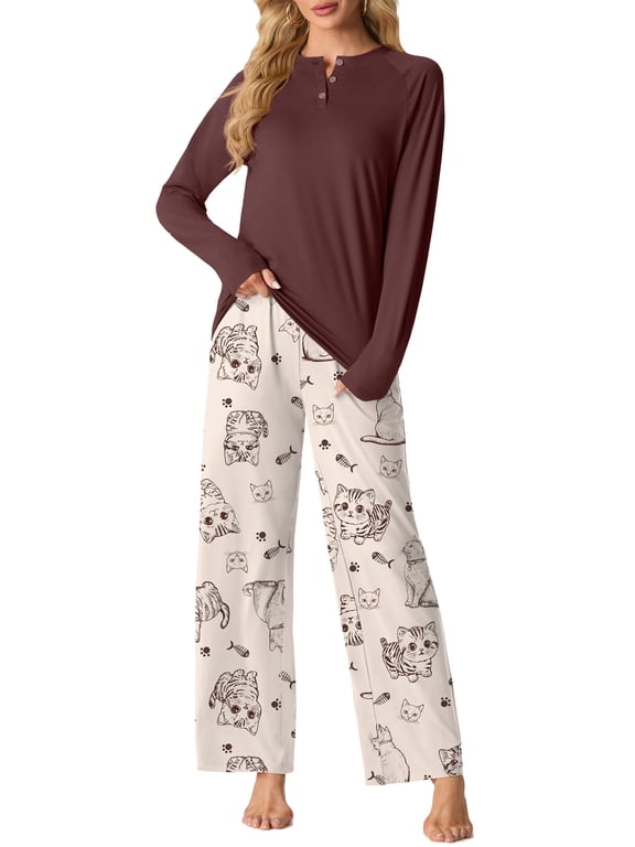 Womens Pajama Sets Soft Long Sleeve Sleepwear Ladies Loungewear Two Piece Pjs with Pockets
