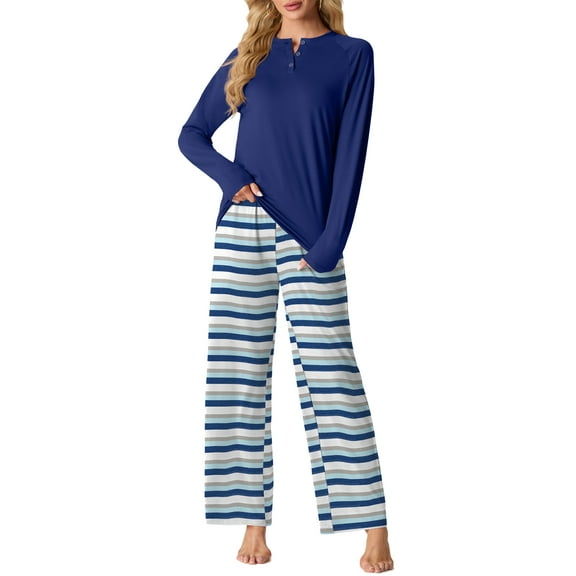 MINTREUS Womens Pajama Sets Soft Long Sleeve Sleepwear Ladies Loungewear Two Piece Pjs with Pockets