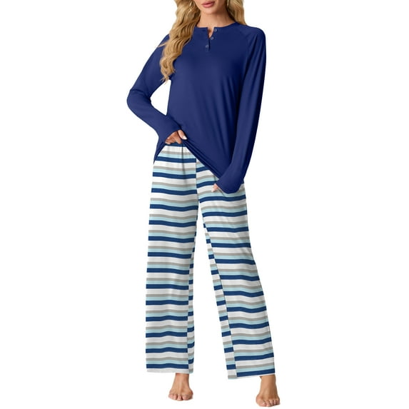 MINTREUS Womens Pajama Sets Soft Long Sleeve Sleepwear Ladies Loungewear Two Piece Pjs with Pockets
