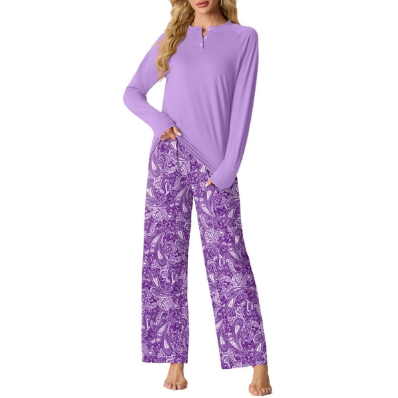 MINTREUS Womens Pajama Sets Soft Long Sleeve Sleepwear Ladies Loungewear Two Piece Pjs with Pockets
