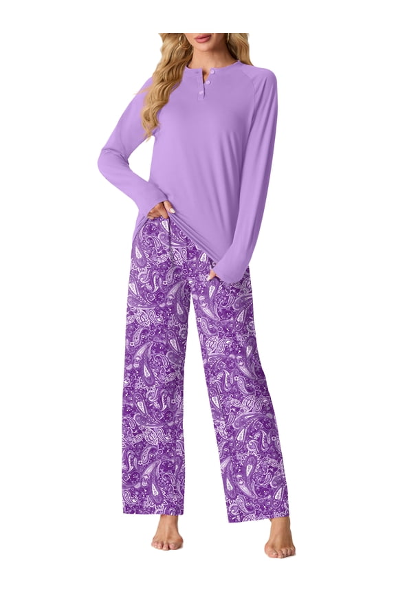 Womens Pajama Sets Soft Long Sleeve Sleepwear Ladies Loungewear Two Piece Pjs with Pockets
