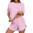 thumbnail image 1 of MINTREUS Womens Pajama Sets Striped Print Crew Neck Short Sleeve Tee and Side Split Shorts Lounge Set Cute Pj Sets, 1 of 8