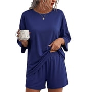 MINTREUS Womens Pajamas Sets 2 Piece knit Lounge Set Sleepwear With Pockets Loose fit M-3XL