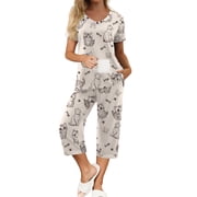 MINTREUS Womens Pajamas Short Sleeve Sleepwear Tops and Capri Pants Pjs Print Pajama Sets S-2XL