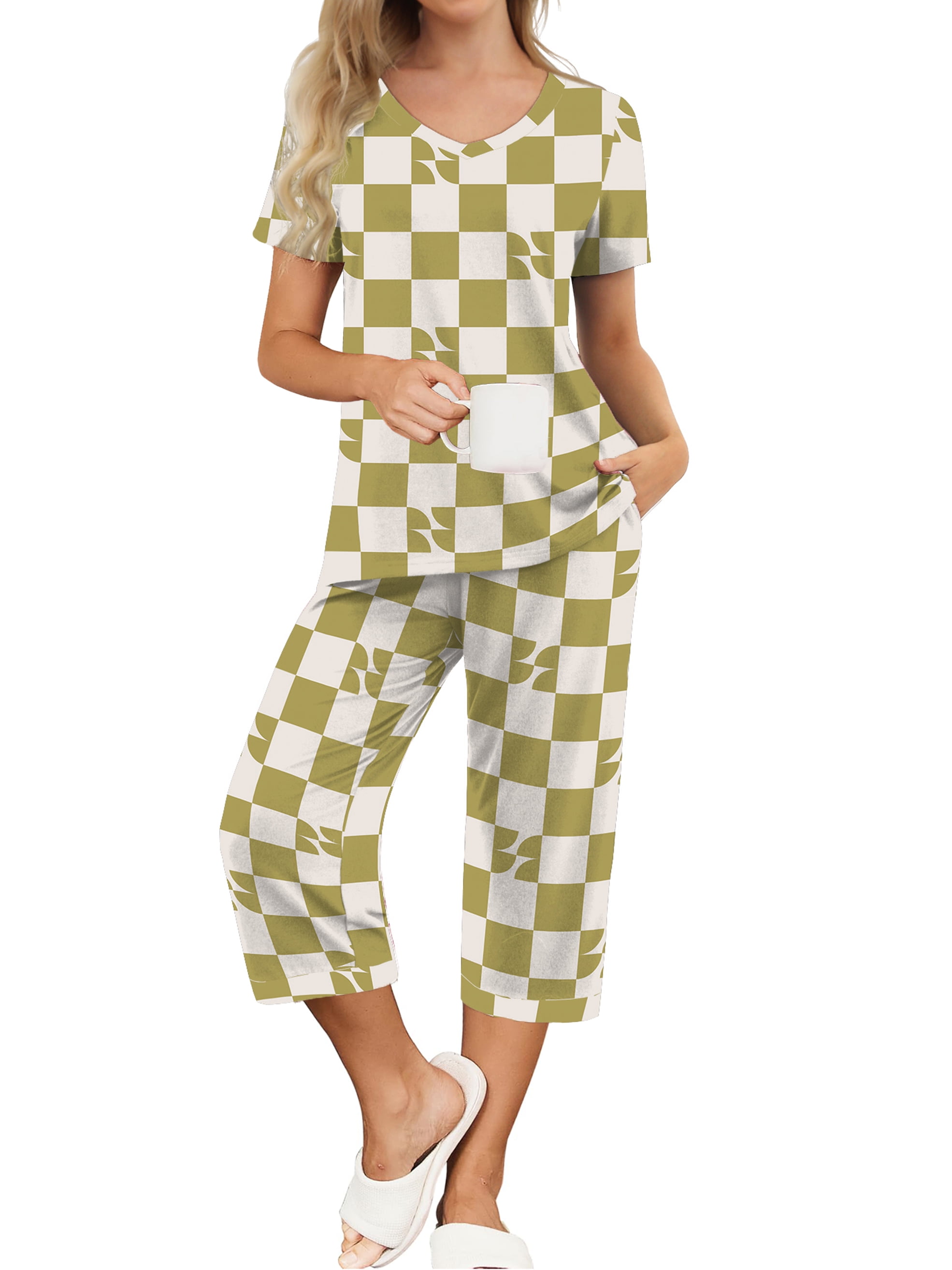 Women's Floral Capri Pajama Set - Short Sleeve, Comfy Cotton Blend - View #2