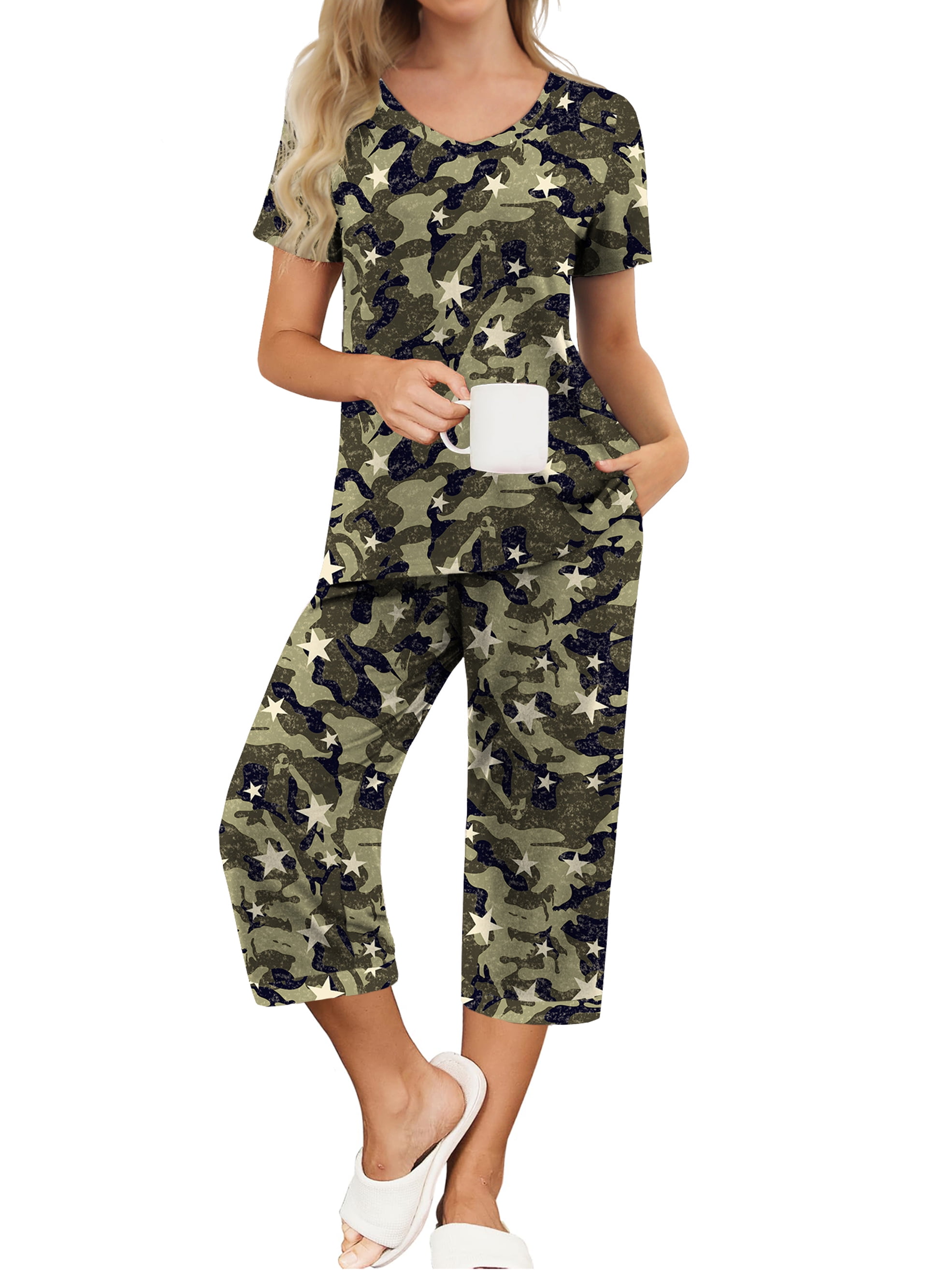 GYS Women's Bamboo Viscose Capri Pajama Set – Short Sleeve Top & Capri Pants For Lounging & Sleep - View #9