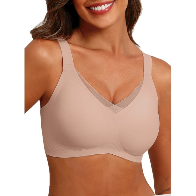 MINTREUS Womens Wireless Bras V Mesh Comfortable Bralette Supportive Tshirt Bra No Underwire Seamless Push Up