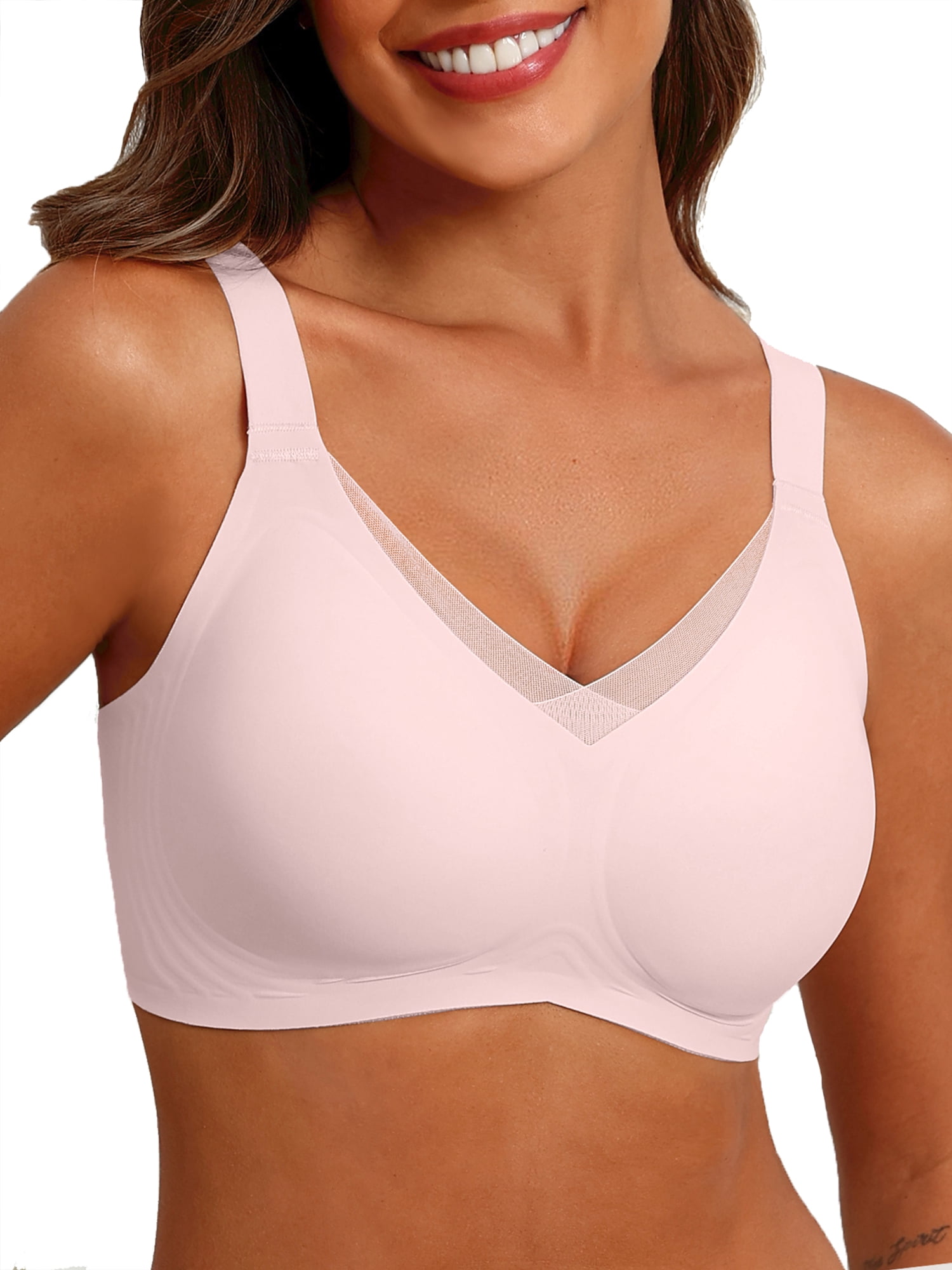 Cavotor Non Wired Bras for Women Seamless Support Wireless Bra for Large Breasts Comfort Soft Bras with Extender (Purple,S