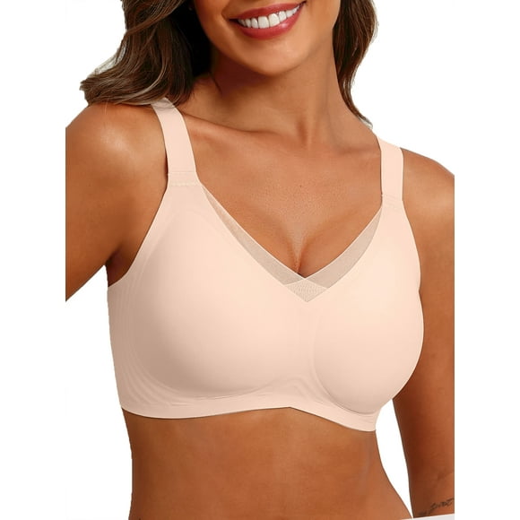 MINTREUS Womens Wireless Bras V Mesh Comfortable Bralette Supportive Tshirt Bra No Underwire Seamless Push Up