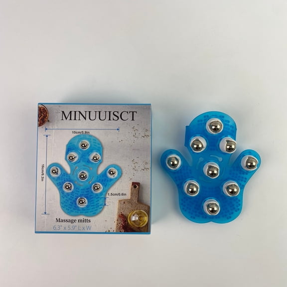MINUUISCT Massage mitts,Glove Massager Palm Shaped Hand Massage Manual 9 360-degree-roller Mental Roller Ball Blue