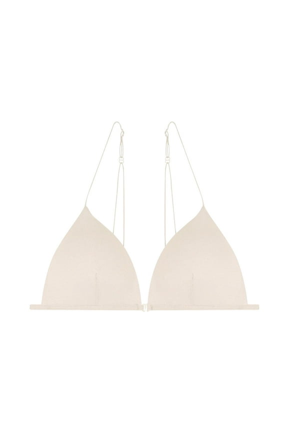 Bralette For Women Teens Low Support Triangle V Neck Bra Front Button Slim Strap Training Bra Padded Wire Beige + L