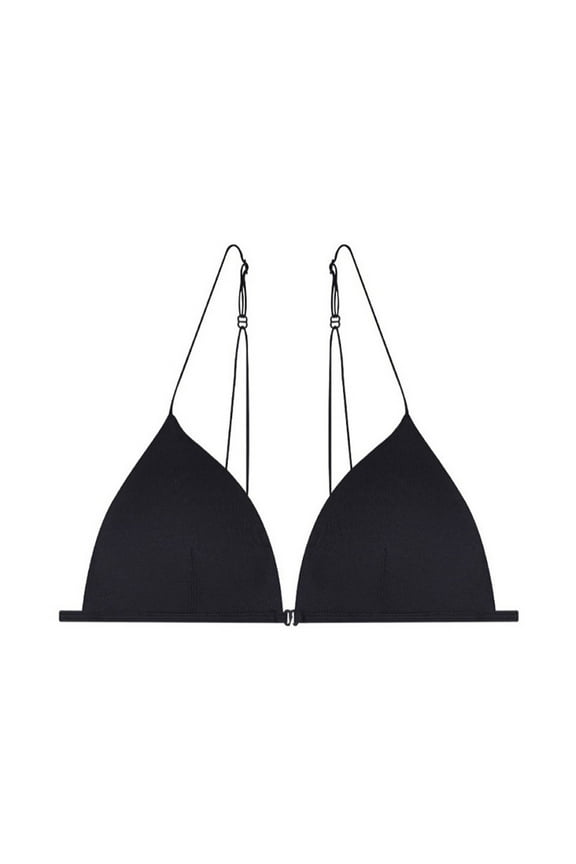 Bralette For Women Teens Low Support Triangle V Neck Bra Front Button Slim Strap Training Bra Padded Wire Black + S