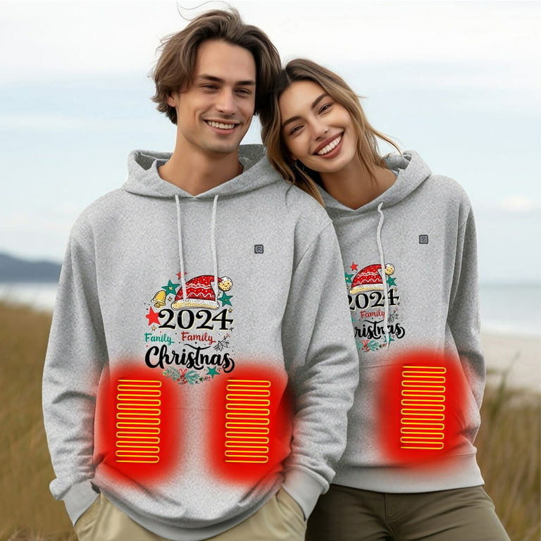MINzYI Womens Mens Heated Hoodie Print Long Sleeve Sweatshirt Blouse Pullover Solid Color Hooded Sweatshirt Walmart