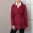MINzYI Women's Winter Quilted Wrap Coat with Belt Notch Lapel MidLong