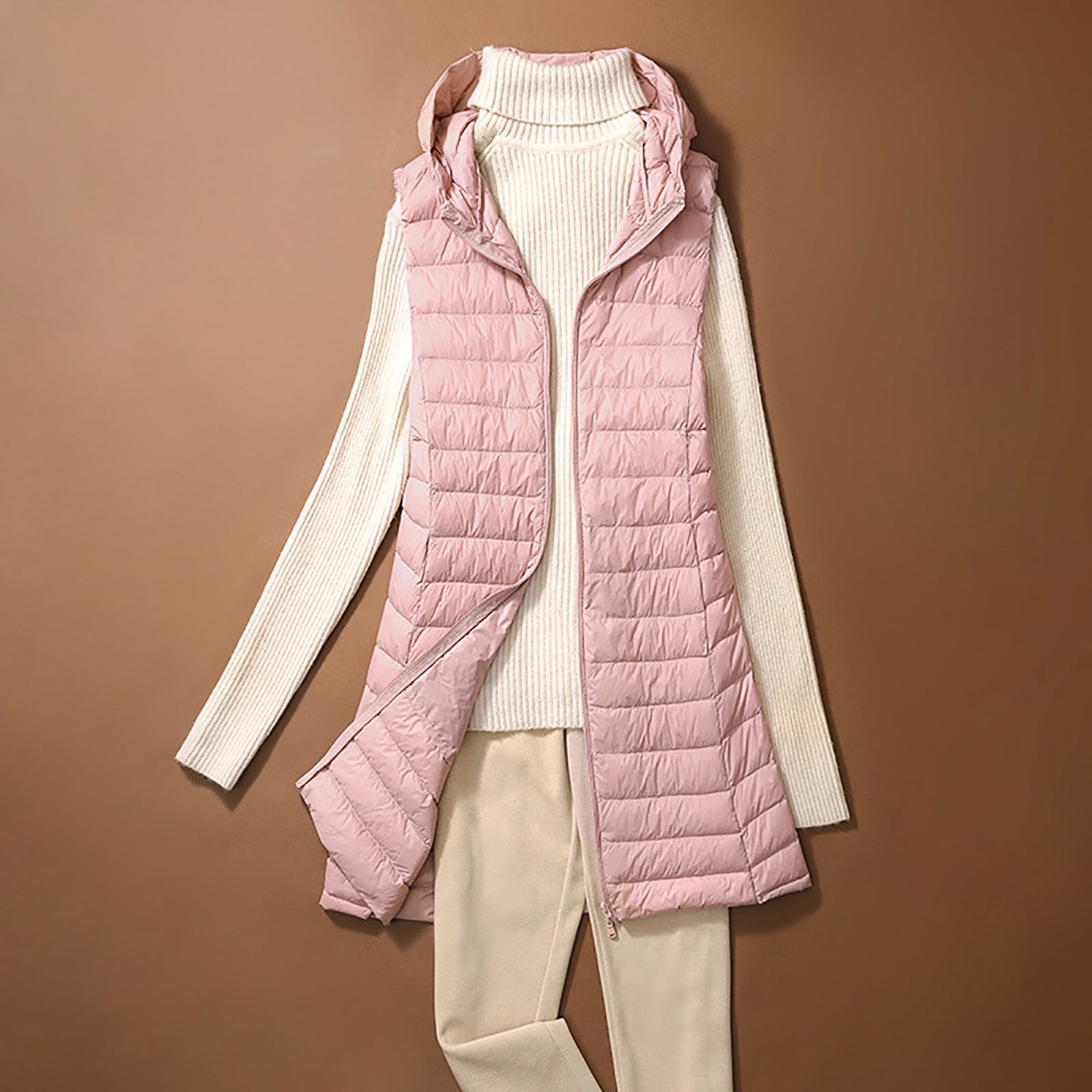 MINzYI Womens Long Puffer Vest with Hood Sleeveless Packable