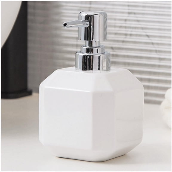 MIOBER soap Dispenser,Pump Bottle Dispenser, Manual Soap Dispenser Countertop Plastic Pump Dispenser Ceramic Container Square Lotion Bottle 360ml/12.6oz (Color : White+Silver Pump)