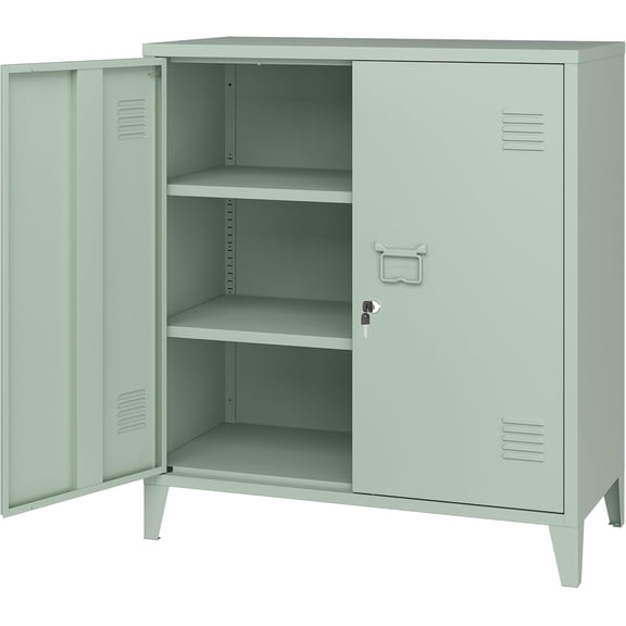 MIOCASA Metal Storage Cabinet with Locking Double Doors, Lockable Steel Cabinet with Adjustable Shelves for Home Office, Garage, Coffee Bar, Entryway