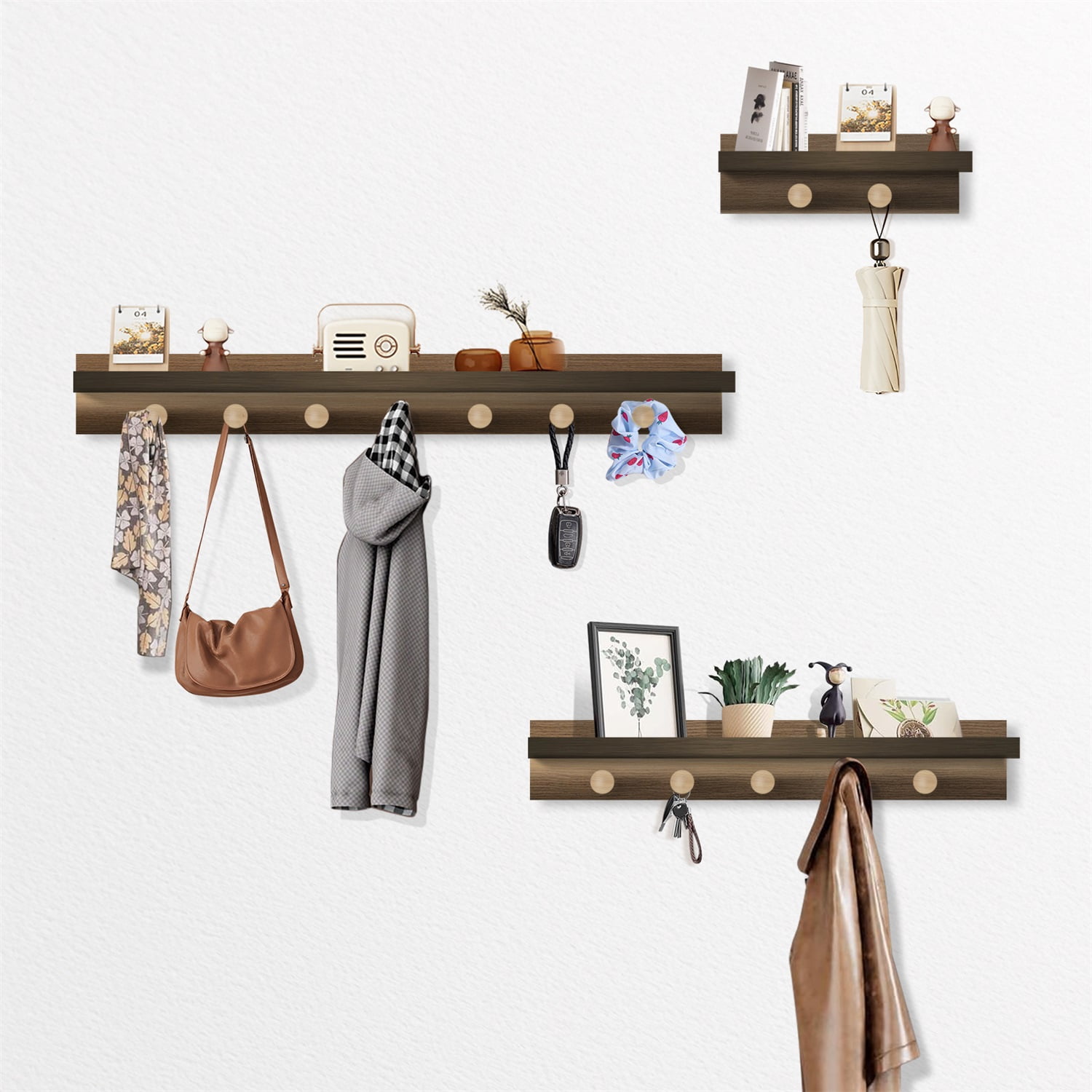 MIOCLYD Wood Wall Hooks with Shelf – Mounted Coat Rack for