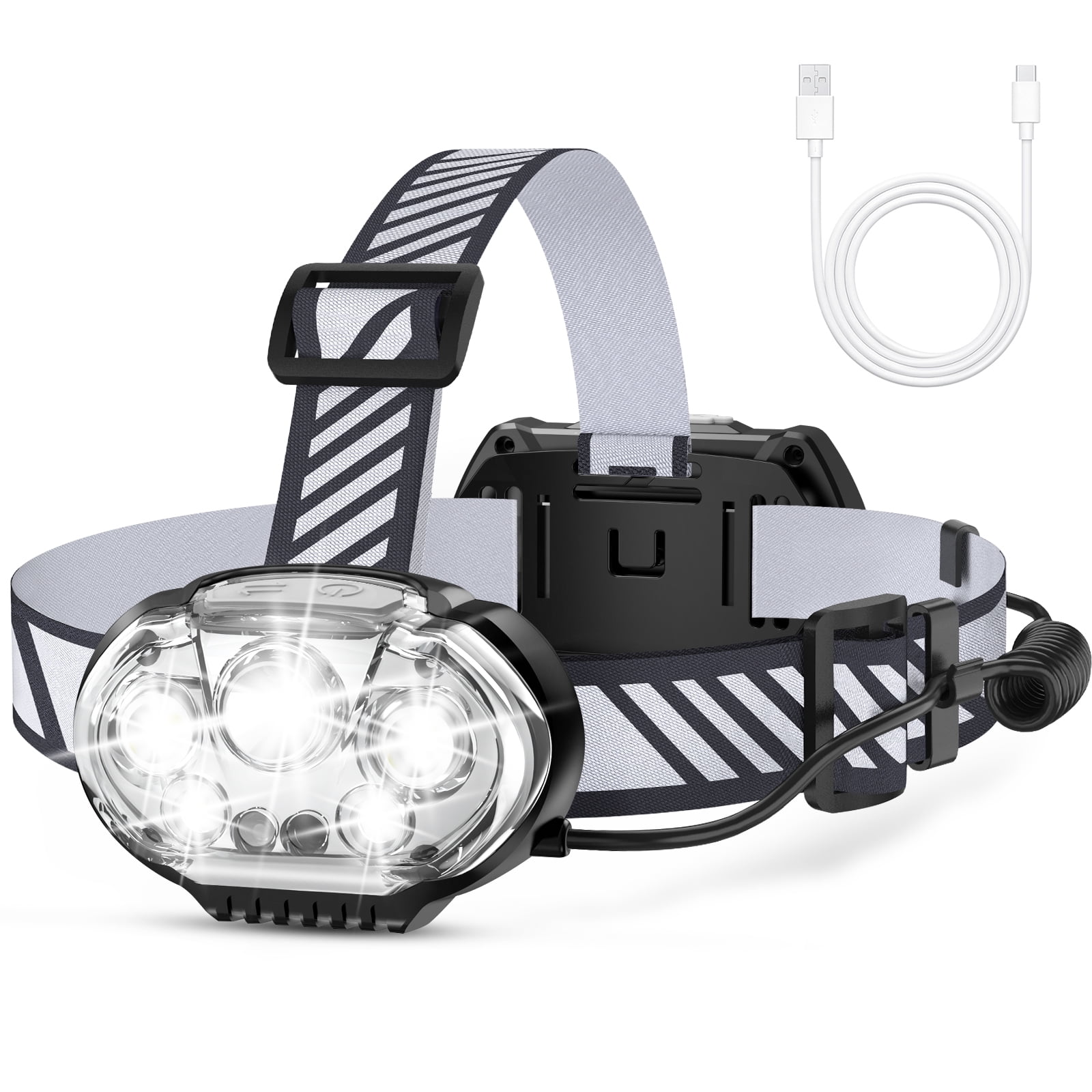 MIOISY Rechargeable Headlamp with multi-LED front light and adjustable headband