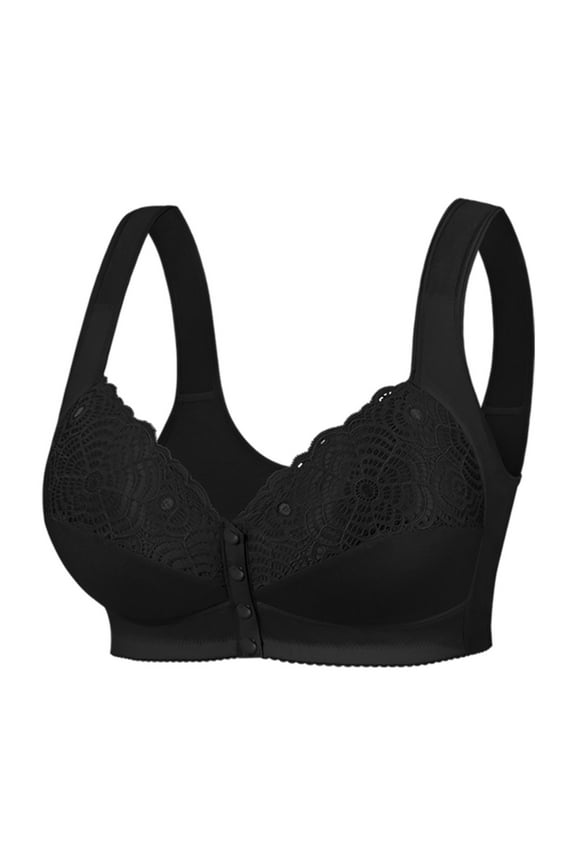 Comfortable Women's Fixed Cup Front Buckle Plus Size Bra for Seniors - Underwire- Thin Tank Top Design Black,80B