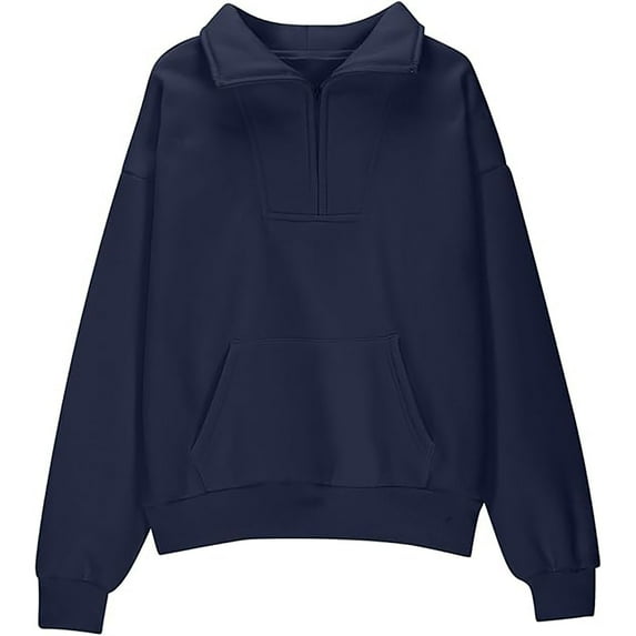 AWZXDE Girls' Half-Zip Stand Collar Solid Color Hoodie Pullover, Cozy & Stylish Women's Girls' Sweatshirt Blue,9-10 Years