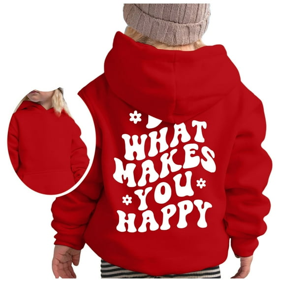AWZXDE Girls'Loose Fit Hoodie Pullover, Cute Letter Print Casual Hooded Sweatshirt for Toddler & Kids, Comfy Relaxed Style Red,5-6 Years