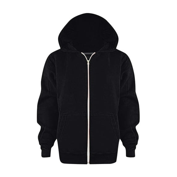 AWZXDE Girls' Solid Color Zip-Up Hooded Sweatshirt - Casual Comfy Pullover for Kids, Cozy Hooded Jacket Black,5-6 Years