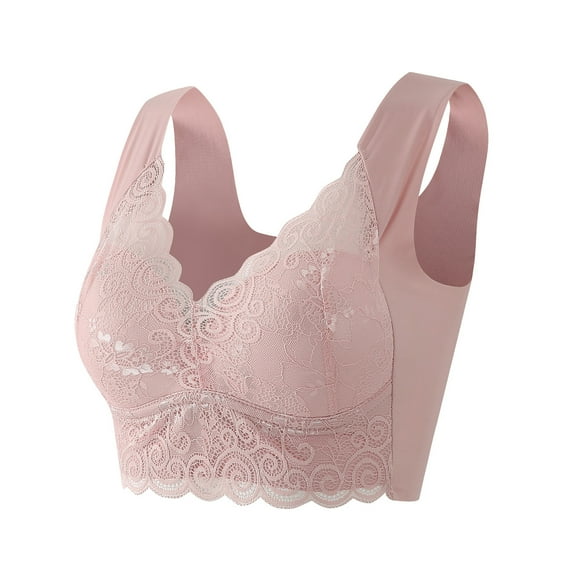 AWZXDE Plus Size Lace Bra Women Underwear Bralette Crop Top Push Up Brassiere Large Top Laced Female Bra for All-Day Comfort Pink,XXL