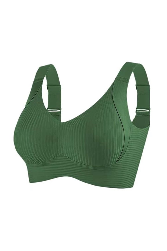 Seamless Women's Bras for Large Sizes Front Side Buckle Lace Edge Adjustable Comfort Yoga and Sleep Support Bra Green,XXXXL