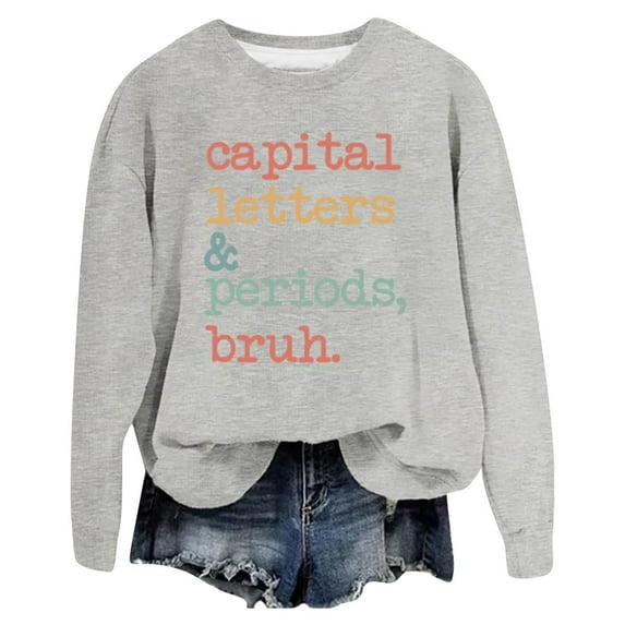 AWZXDE Women's Casual Loose Fit Round Neck Letter Print Pullover Sweatshirt - No Hood, Cozy & Stylish for Everyday Wear Grey,XXL