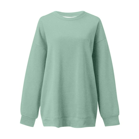 AWZXDE Women's Long Length Solid Color Crew Neck Pullover Sweatshirt - Casual Loose Fit Alternative Stylish Basic Top Green,XXL