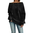 thumbnail image 1 of AWZXDE Women's Off-Shoulder One-Word Neck Loose Fit Drawstring Long Sleeve Sweatshirt Casual Pullover for Effortless Streetwear Style Black,M, 1 of 8