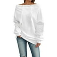 thumbnail image 1 of AWZXDE Women's Off-Shoulder One-Word Neck Loose Fit Drawstring Long Sleeve Sweatshirt Casual Pullover for Effortless Streetwear Style White,M, 1 of 8
