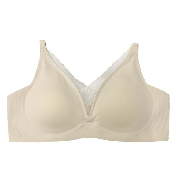AWZXDE Women's Seamless Latex Bra French Wireless Push Up Adjustable Lingerie - Comfort Support and for Every Occasion Beige,L