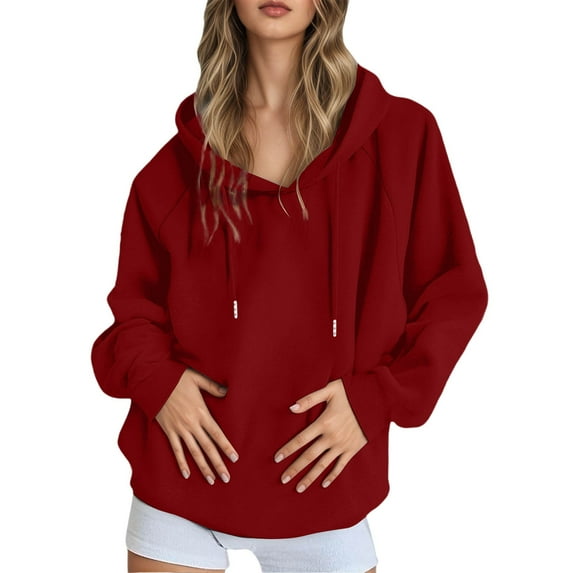 AWZXDE Women's Solid Color Casual Raglan Sleeve Hooded Sweatshirt Loose Fit Pullover for Everyday Style Brick Red,